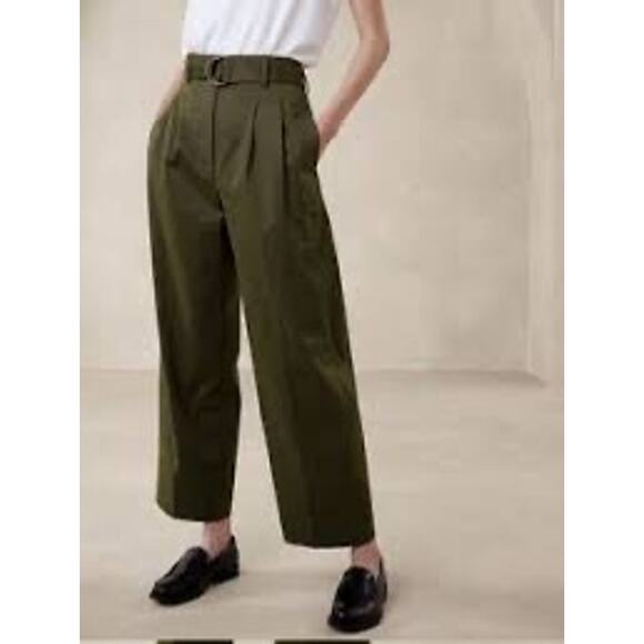 Banana Republic Pants - Banana Republic Cruz Pleated Wide Leg Chino Trousers Spiced Olive Green Size 14